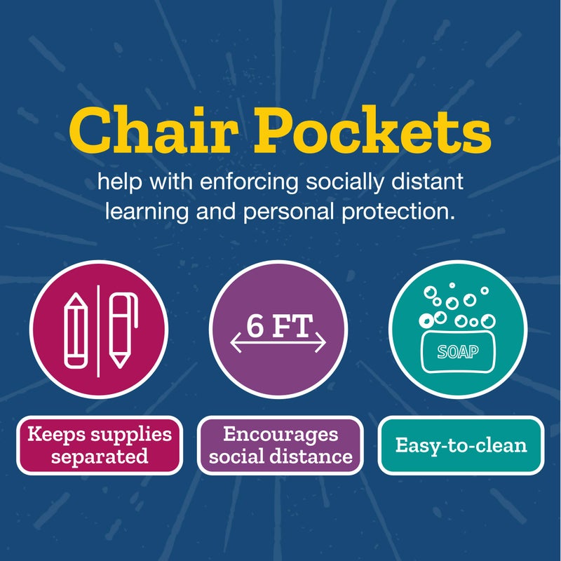 Really Good Stuff Deluxe Chair Pockets with Pencil Case, 6 Pack, Blue, Chairback Buddy, Classroom Chair and Seat Storage Organizer, Seat Sacks for Students and Classroom Organization - Image 5